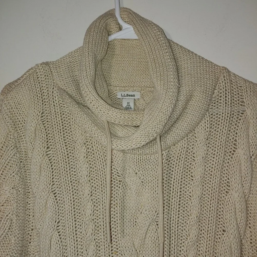 Women's Double L Mixed-Cable Funnelneck Cable Knit Sweater Sz 1X Oatmeal Heather